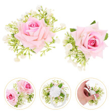1 set rosa sidenarmband med handledskorsage och konstgjorda blommor för bröllopsdekoration