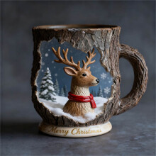 4-teiliges festliches Weihnachtsmann- und Waldtier-Tassen-Set für Kaffee, Tee und Kakao, Wintergeschirr