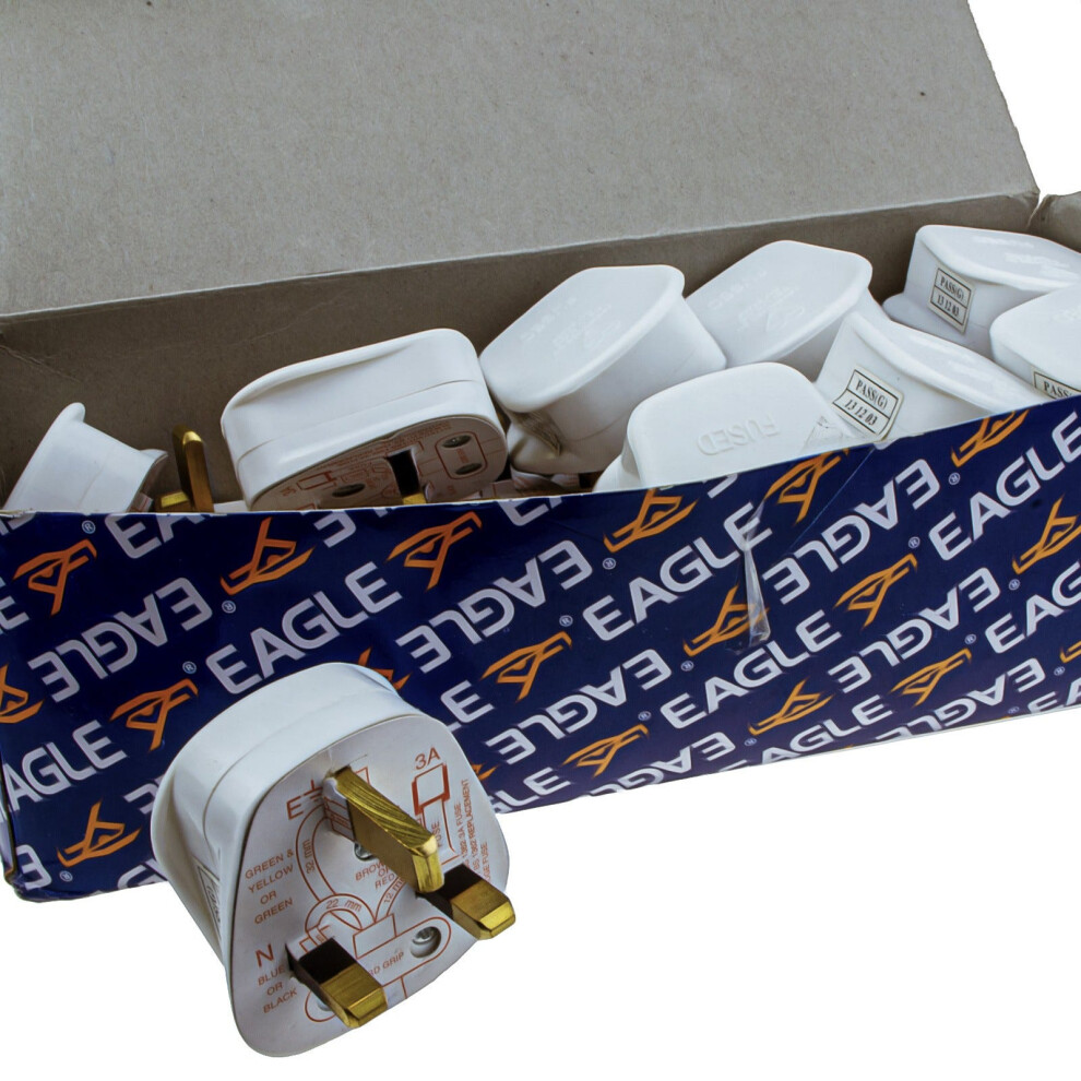 Kenable [20 Pack] Rewireable 3 Pin Uk Mains Plug Fitted With 3A Amp Fuse White