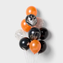 Lot de 10 ballons en latex orange/noir, motif chauves-souris et marbre, pour Halloween - Spritz