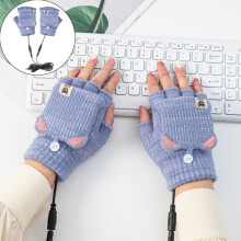 USB oplaadbare verwarmde handschoenen met halve vingers, gebreide winterhandschoenen voor mannen en vrouwen, blauw, one size
