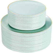 Saliegroene plastic borden, 100 stuks (50 dinerborden, 50 dessertborden)