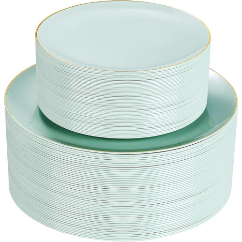 Πλαστικά πιάτα Sage Green 100 τεμάχια (50 μερίδες για δείπνο + 50 μερίδες για επιδόρπιο)
