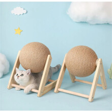 Bunny Scratch Ball, Spinning Rabbit & Cat Scratcher Toy with Wood Base & Natural Sisal – 2Pcs, compatible with rabbits, cats, chinchillas