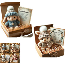 Handgefertigtes Mini-Kuschelhasen-Plüschtier – Weicher, kuscheliger Hase in einer Box mit inspirierender Karte, emotionales
