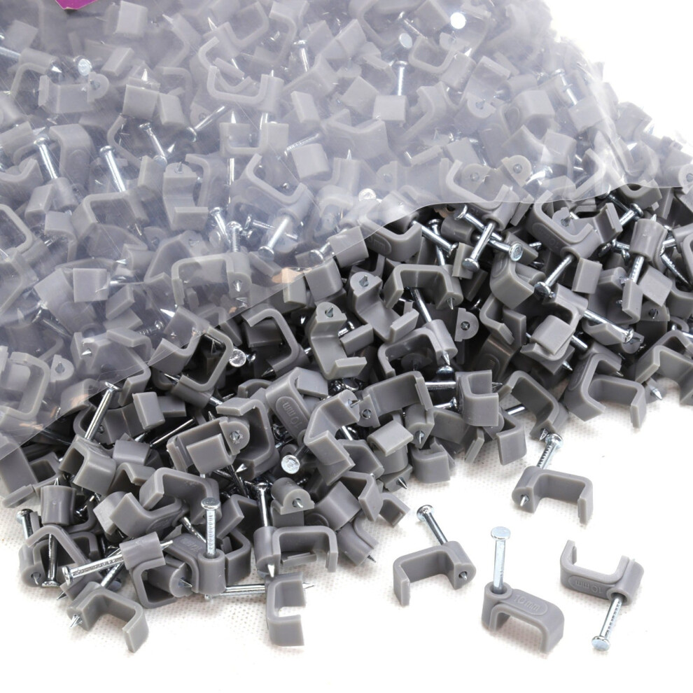 Flat Grey 10Mm Cable Clips For 2.5Mm2 Twin & Earth Cables Contractor [1000 Pack] 5054338106373