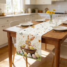 Nappe et chemin de table Lapin de Pâques Décoration de printemps pour salle à manger, salon, intérieur, extérieur, table de fête (B)