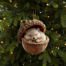 Ornements de Noël Animaux de la Forêt – Lot de 9 animaux des bois en résine dans des glands avec ficelle pour suspendre, pour sapin, couronne et
