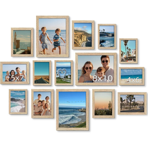 Conjunto de 15 molduras de vidro verdadeiro para fotos: 8x10, 5x7, 4x6 polegadas