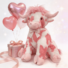 Highland Cow plyschleksak, 25 cm, rosa – söt gosedjurspresent för kvinnor och män, alla hjärtans dag, födelsedag och nyårsdekoration –