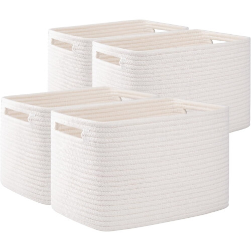 OIAHOMY4-Pack Υφασμάτινα καλάθια αποθήκευσης με λαβές, 12,7"x9"x7,8", καφέ, συμβατά με τυπικά