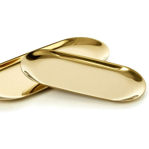 Bandeja de sobremesa de aço inoxidável com glitter dourado de 9 polegadas (23 cm) - 2 peças 2