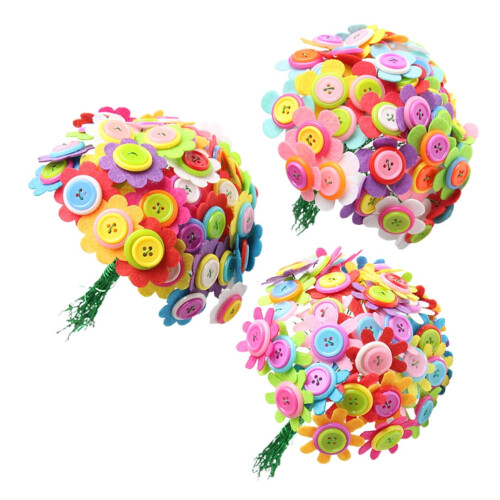 3 Sets Cluster Buttons DIY Handcraft Bouquet Materials Multi Colored Plastic Cloth Iron 2