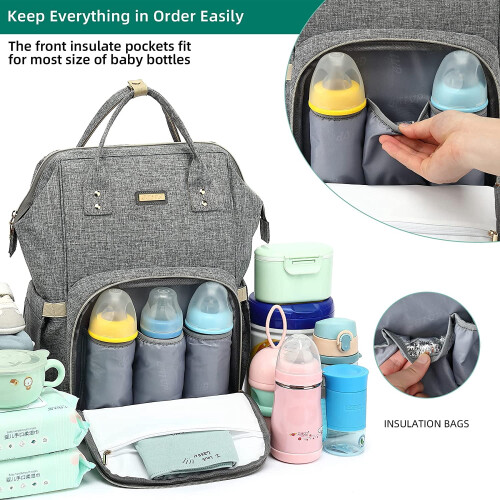 Diaper Bag Backpack for Babies, Waterproof & Insulated, Compatible with Strollers – Grey 1