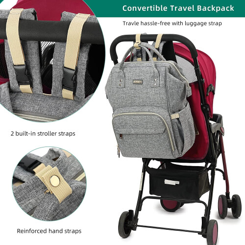 Diaper Bag Backpack for Babies, Waterproof & Insulated, Compatible with Strollers – Grey 2