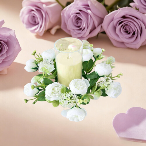 Coroa de velas de Dia dos Namorados com rosas artificiais e 1