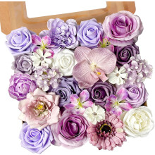 Roses artificielles bleues et roses avec tiges – Fleurs artificielles pastel pour décoration de mariage, bouquets à faire soi-même, centres de