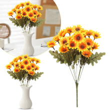 Fleurs artificielles de camomille jaune à 7 branches, 30 x 15 cm, compatibles avec les bouquets de mariée, imitation marguerites et roses