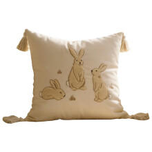 Taie d'oreiller décorative en lin et coton brodée d'un lapin de Pâques, pour salon et chambre – Modèle A