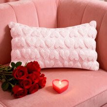 Housse de coussin 3D en forme de cœur pour la Saint-Valentin, 50 x 30 cm, en peluche matelassée, douce et décorative pour canapé/lit –