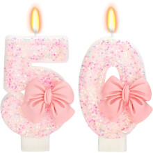 50th Birthday Candles for Cake – Pink Bow Number 50, 2.76" Happy Birthday Cake Topper Decoration