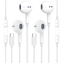 Paquete de 2 auriculares USB-C compatibles con Samsung S23FE, S22, S21, S20, A53, A54 – Auriculares intrauditivos con cable, micrófono, control de