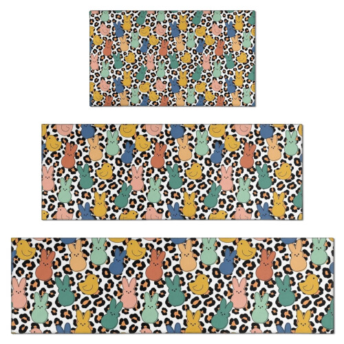Easter leopard white kitchen rugs set of 3