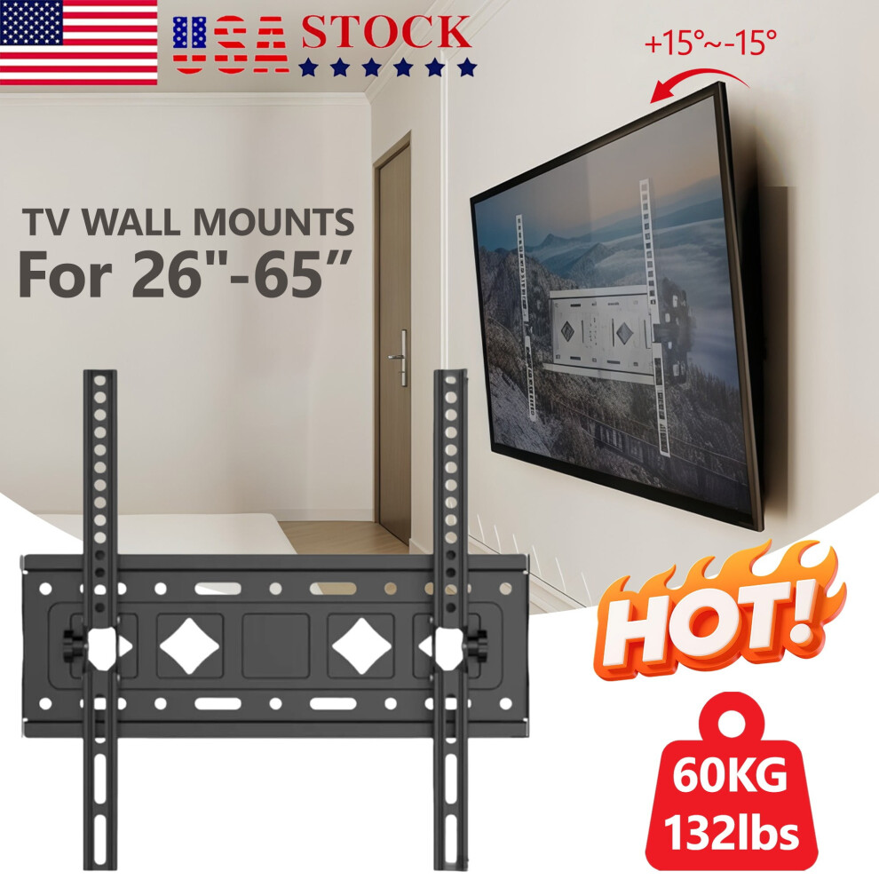 Extra Wide Tv Wall Mount Bracket For 26-65 Inch Tvs, 110 Lbs Capacity, 15 Downward Tilt 9405492209886