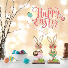 Lot de 2 décorations de table en bois représentant un lapin de Pâques, panneau rustique avec socle, plateau à étages décoratif pour la maison