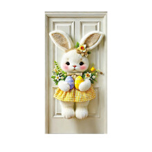 Türdekoration „Frohe Ostern“, Frühlings-Fensterbanner mit pastellfarbenen Blumen und blauer Schleife – 71 x 35 Zoll, für drinnen und