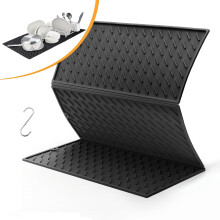 Tapis égouttoir à vaisselle pliable en silicone noir 24 x 16 pouces