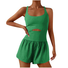 Moisture Wicking Womens Running One Piece Workout Romper Exercise Jumpsuit Gym Yoga Activewear Comfortable Stretch Fabric Green2# M