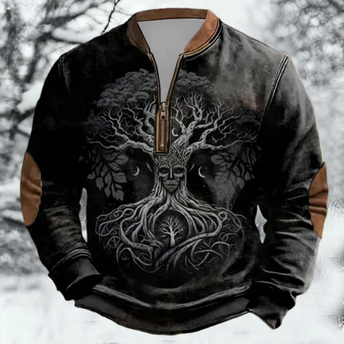 Age Norse Mythology Midweight Pullover Sweater For With Half Zip Neck Design