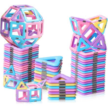 RUseeN 100pcs Macaron Castle Magnetic Tiles for Kids 3-7+, Compatible with Major Brands, Birthday Gift