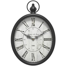 Oval Retro Wall Clock, Rustic Vintage Black Antique Design, Silent Battery Operated – 15.5" x 10.5", Compatible with Farmhouse, Kitchen & Office