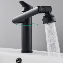 Brass Single-Handle Single-Hole Bathroom Faucet, Hot/Cold Water, Rotating Spout, Heavy-Duty – Compatible with Standard Hoses
