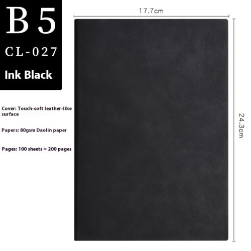 Sort linjeret journal B5, hårdt omslag, 200 sider