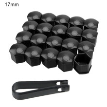QenASHaing Black 21/19/17mm wheel lug nut caps, 20-pack with install clip for rust protection, replacement set for car wheels and tire bolt covers
