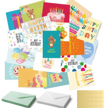 24 Pack Cute Happy Birthday Cards Set Assorted Blank Inside, Birthday Card Collection for Friends Family Party Greeting Card Assortment