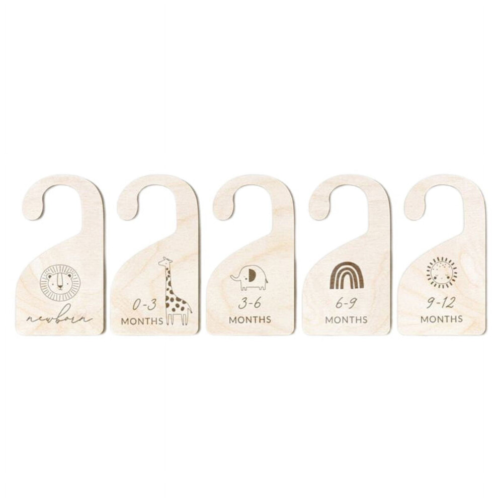 5Pcs Baby Closet Size Dividers Wooden Baby Closet Organizers from Newborn to 12 Months Dividers Organize Nursery Closets