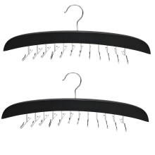 Porte-cravates et ceintures en bois avec 24 crochets, noir, lot de 2