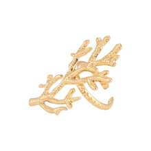 Anel feminino com engaste em forma de galho de chifre – Aço inoxidável dourado
