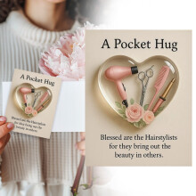 Heart-shaped acrylic pocket gift for hairstylists 8x5 cm