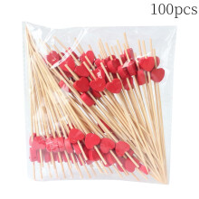 Palitos de bambu em formato de coração para coquetéis, frutas e sanduíches - 100 unidades