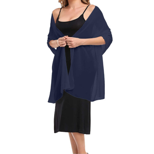 Sciarpa in chiffon blu navy, taglia L, ideale per abiti da sera e matrimoni.