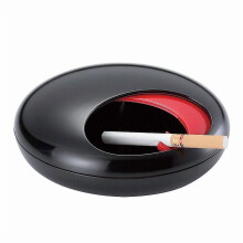 Rotating Ashtray with Porcelain Melamine Lid Smoke Soot Collector (Black+Red)