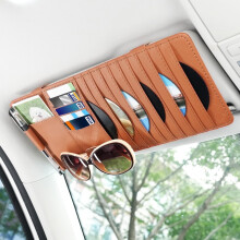 Chasenew Sun Visor CD Case Holder for Car – Multi-Function Organizer with CD/DVD Storage, Eyeglass Clip, Card Slots & Pen Holder, Durable Leather