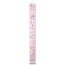Cartoon Growth Chart with Wood Frame, Fabric Canvas Height Ruler Wall Sticker – Kids Room Decoration, Compatible with Standard Walls