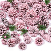 Set van 170 roze dennenappels en bessentakjes voor knutselprojecten, huisdecoratie, kerstboom en cadeaulabels – diverse maten, geschikt voor