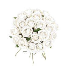 Konstgjord röd rosbukett, 24 st realistiska sidenblommor för heminredning, bröllop, fest, kontor och presentarrangemang